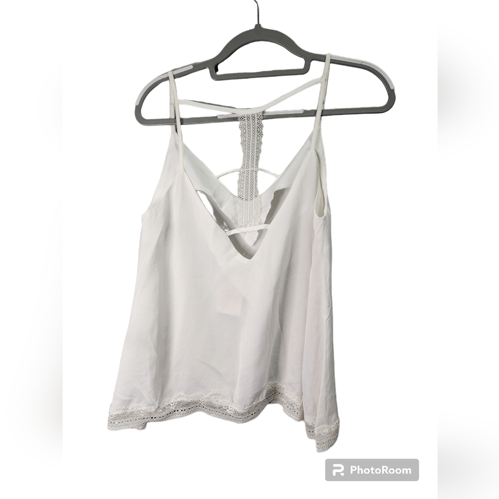 NWT POL Satin Criss Cross Strap Camisole w/V Neckline in Off White Sz. M